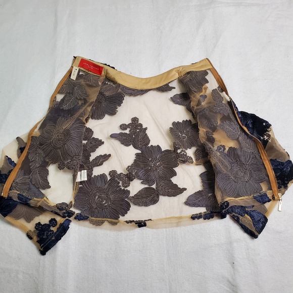 Akira Chicago Women Mesh Top Navy Blue Floral Applique Sheer Long Sleeve M - Picture 7 of 10
